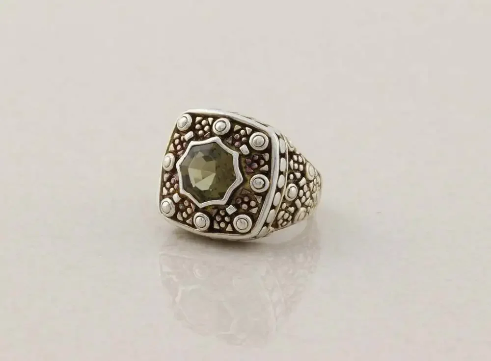Sterling Silver Smoky Brown Cubic Zirconia Ring Chunky Bold Unique Size 6 1/2